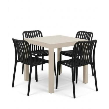 Imagem de Kit 1 Mesa Creta e 4 Cadeira Cancun em Polipropileno Nude/Preto