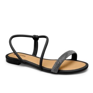 Imagem de Sandália mississipi mc441 rasteirinha com strass feminina -, Preto, 38