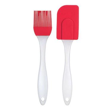 Imagem de Espátula e Pincel Culinário de Silicone nas Cores Laranja e Vermelho c