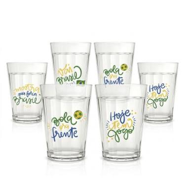 Imagem de Conjunto 6 Copos Americanos de Vidro 190ml Copa do Brasil Torcida Bras