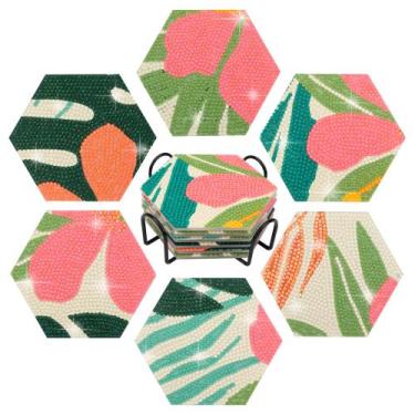 Imagem de Porta-copos com pintura de diamante Templum Flower com suporte para 6 