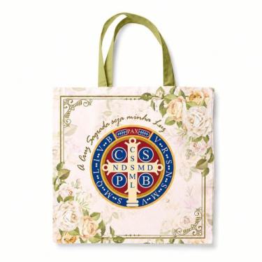 Imagem de Bolsa Sacola Tecido Ecobag Medalha De São Bento Floral - Loja Mãe Apar