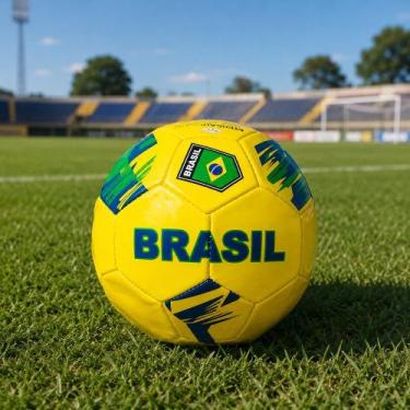 Imagem de Bola de Futebol APS Brasil Número 5 Amarela - Vinil e Borracha, 65cm C