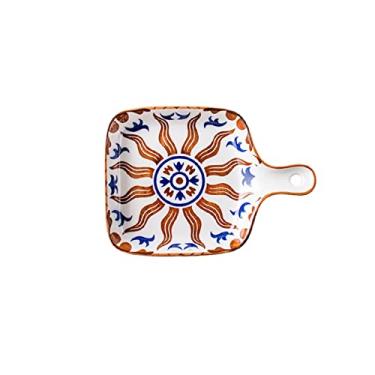 Imagem de Prato de cerâmica GUIPAIHAI com alça única padrão criativo decoração panela de jantar utensílios domésticos tigelas de assar pratos de salada (cor: B)