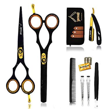 Imagem de Jecudi Conjunto profissional de tesouras de corte de cabelo – Aço inoxidável japonês feito à mão, inclui tesouras de barbeiro, tesouras de cabelo, pinças, lâmina, 10 lâminas, pente, 2 grampos de