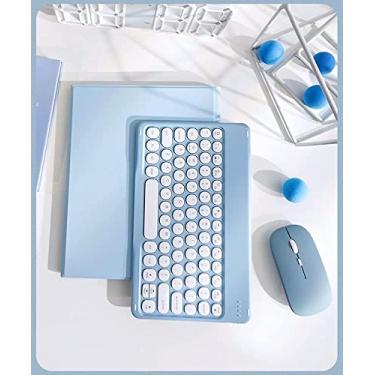 Imagem de Capa de teclado para iPad Mini 6 (iPad Mini 6ª Geração 8,3 polegadas), Teclado para iPad Mini 2021 com Mouse Bonito Chave Redonda Destacável Case com Porta Lápis para Mulheres Femininas, Azul