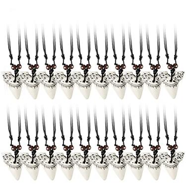 Imagem de Junkin Colares de dente de tubarão a granel para meninos, lembrancinhas de festa, pré-históricos, colares de dentes de tubarão, cordão de couro com pingente longo ajustável para crianças e homens, 2