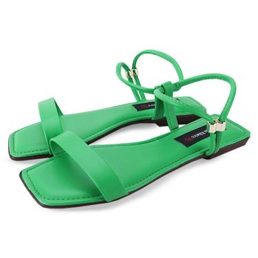 Imagem de Sandália Rasteira Feminina Bico Quadrado Moderna Conforto