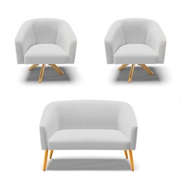 Imagem de Kit 1 Namoradeira E 2 Poltronas Base Madeira A05 Cinza