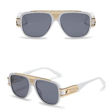 Imagem de Óculos de sol masculinos de luxo steampunk quadrados designer de armação grande óculos de sol femininos masculinos vintage óculos pretos uv400, cinza branco, tamanho único