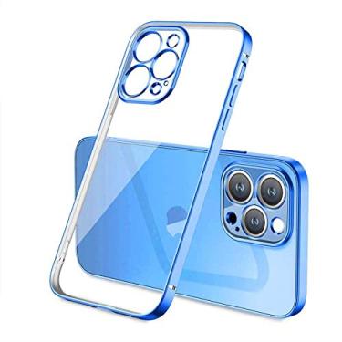 Imagem de Capa de moldura quadrada chapeada para iPhone 11 12 13 Pro Max mini X XR XS 7 8 6S Plus SE 3 Capa à prova de choque de silicone transparente, azul, para 11