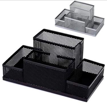 Imagem de Porta Treco Organizador De Mesa Escritório metal aramado com 4 divisórias Caneta Lápis (preto)