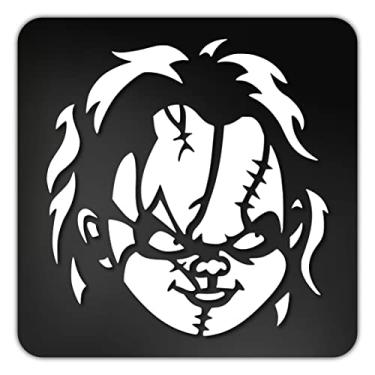 Imagem de Chucky Doll Scary Face | Decalque adesivo para uso em laptop, carro, caminhão, janelas, para-choque, parede e decoração tamanho 14 cm | Branco | MAZ-362
