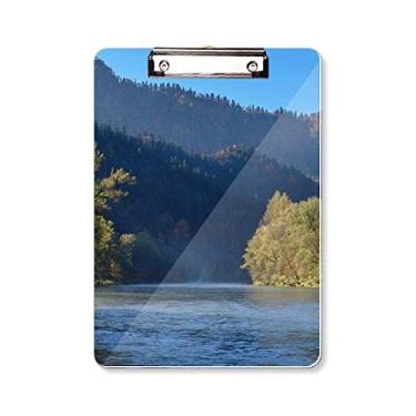 Imagem de River Mountain Hill Forest Reflection Prancheta de água para escrever placa de apoio A4