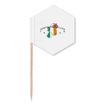 Imagem de Mapa de localização geográfica da Irlanda do Norte, bandeiras de palito, palitos de cupcake, festa comemoração