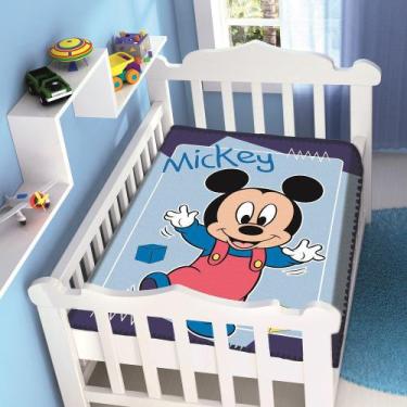 Imagem de Cobertor Jolitex Infantil Berço Bebê Disney Mickey Passinhos Marinho