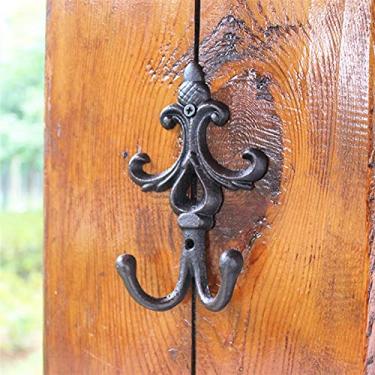 Imagem de GUIPAIHAI Gancho de parede de ferro fundido retrô com 2 cabides feitos à mão Antique Rustic Decor Rack de ganchos de metal decorativos para parede de jardim de casa (cor: C)