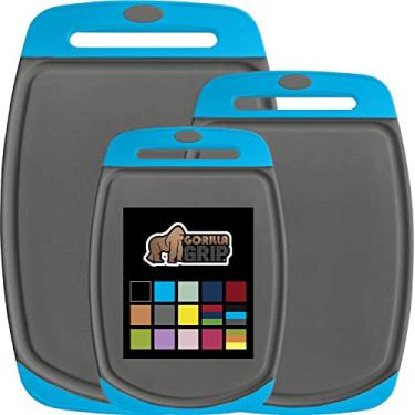 Imagem de GORILLA GRIP Tábua de corte grande, conjunto de 3 peças, para cozinha, livre de BPA, alça de fácil aderência, lavável na lava-louças, não porosa, as tábuas são extra grandes e grossas, ranhuras de suco, Gray/Aqua, 3-Piece, 1