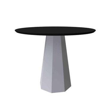 Imagem de mesa de jantar redonda com tampo de vidro isis preta e off white 100 cm