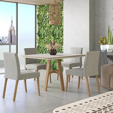 Imagem de Conjunto Sala de Jantar Mesa 120x90cm Vidro com 4 Cadeiras Ágata Cristal Tradição Móveis Naturalíssimo/branco/cinza