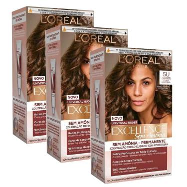 Imagem de Kit Tintura Excellence Universal Nudes Sem Amônia Castanho Claro Universal 5U - 3 Unidades