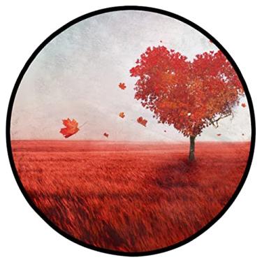 Imagem de Dinarno Planta coração vermelho árvore redonda tapete durável macio círculo tapete lavável tapete redondo antiderrapante tapete para quarto sala de estar jantar cozinha banheiro decoração pátio tapete circular