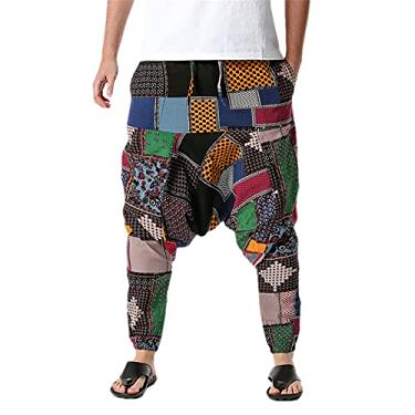 Imagem de Calça masculina hippie folgada, boho, ioga, harém, estampa africana, calça de moletom casual hip hop