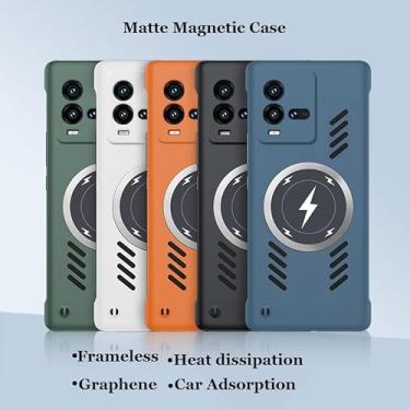 Imagem de Frameless Graphene Heat dissipation Car Magnetic Adsorption Case For vivo iQOO 11 11s 10 9 9T 8 7 5 Pro Magsafing Wireless Charging Bumper Shell Cover (iQOO 7,White)