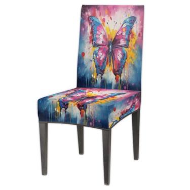 Imagem de Capas de cadeira única para sala de jantar colorido borboleta elastano cozinha Parsons capas de cadeira de cozinha, capas de cadeira elásticas removíveis laváveis capas de assento para cadeiras capa