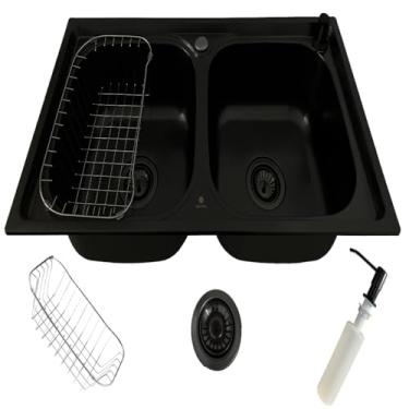 Imagem de Cuba Dupla Gourmet Cozinha Aço Inox 304 Preta 78x43cm