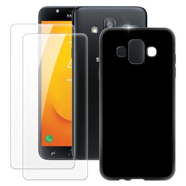 Imagem de MILEGOO Capa para Samsung Galaxy J7 Duo + 2 peças protetoras de tela de vidro temperado, capa ultrafina de silicone TPU macio à prova de choque para Samsung Galaxy J7 Duo (5,5 polegadas) preta