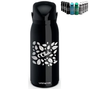 Imagem de Garrafa Térmica de 1,8 Litros Decorada Grande Com Alça e Sistema de Pressão Verona Unitermi (GARRAFA PRETA CHÁ)