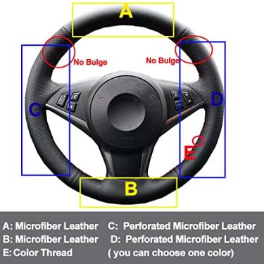 Imagem de MIVLA Cobertura de volante costurada à mão em couro, para BMW E60 E61 (Touring) 530d E63 2003-2010 E64 2004-2010 Acessórios interiores do carro