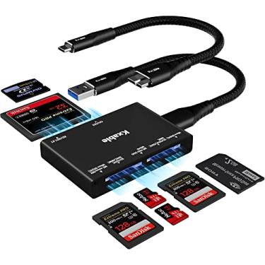 Imagem de Leitor de cartão SD 7 em 1, leitor/gravador de cartão de memória Kxable USB 3.0 de 5 Gbps, para câmera SD/Micro SD/MS/CF/MMC/XD/SDHC/SDXC, leitor para Mac OS, Windows, Linux - com 2 cabos USB A/C para