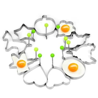 Imagem de Linkidea Conjunto de 10 anéis de ovo para fritar ovos de grelha, molde de aço inoxidável de 10 formas, forma de omelete antiaderente com alça para sanduíches, hambúrgueres, panquecas.