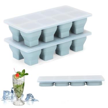 Imagem de Bandeja para cubos de gelo com tampa, molde para congelador, bandeja dobrável de silicone fácil de liberar, coquetel gelado, uísque, chá, café, sorveteira, alimentos para bebês, seguro para bebês -
