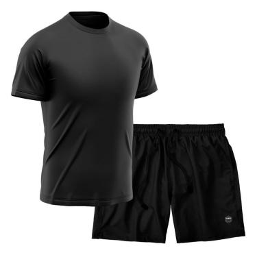 Imagem de Kit Short + Camiseta Dry Treino Fitness Academia Bermuda Camisa Praia Esporte Preto-Masculino