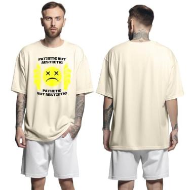 Imagem de Camisa Camiseta Oversized Streetwear Genuine Grit Masculina Larga 100% Algodão 30.1 Pathetic But Aesthetic - Bege - GG