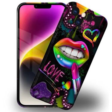 Imagem de Yuning419 Capa compatível com iPhone 13, capa protetora à prova de choque de TPU macio com estampa de cobertura total para iPhone 13 de 6,1 polegadas para meninas e meninos, lábios de batom