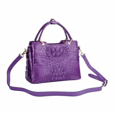 Imagem de Bolsa feminina autêntica de couro jacaré genuíno exótico pele de crocodilo bolsa de ombro única feminina bolsa cruzada, Roxa, 27cm(Width) x 20cm(Height) x 12cm(Deep)