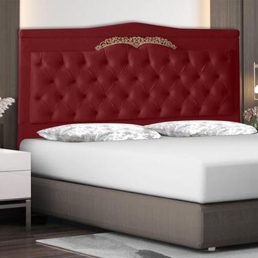 Imagem de Cabeceira De Cama Box Helena Casal 140 Cm Capitonê Retro Botão Encapados Suede Vermelho Eli Móveis