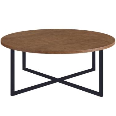 Imagem de Mesa De Centro Redonda Artesano 70 Cm (largura) Em Mdp Bp Estrutura Preta Metálica Em Aço Vermont