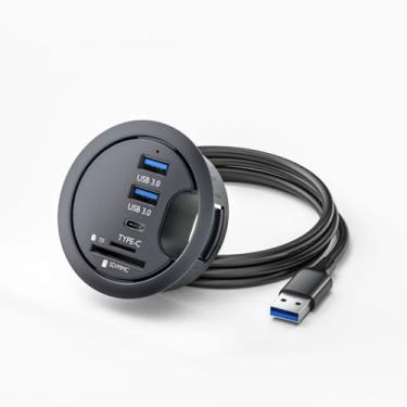 Imagem de ChenYang Hub de mesa com montagem embutida USB 3.0, 2 portas USB 3.0/1 porta USB C HUB orifício de ilhós 2,36" (60 mm) com porta de leitor de cartão SD/TF