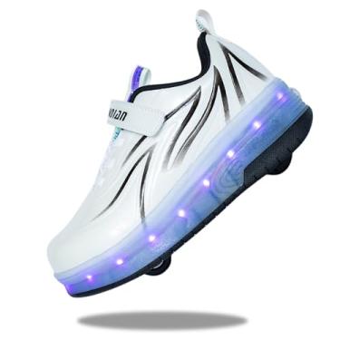 Imagem de Yogeeft Tênis de skate com luzes piscando – Tênis de roda retrátil, vários modos de luz, aniversário divertido para crianças de 4 a 13 anos, Mi-branco, 20