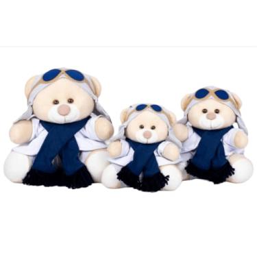 Imagem de TRIO DE URSOS AVIADOR DE PELÚCIA 15/18/22 - meninos (BRANCO, CINZA E MARINHO)