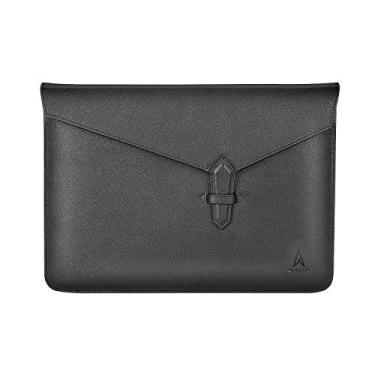 Imagem de qiwip Capa para laptop de couro genuíno 13 a 13,5 polegadas preta – capa envelope de luxo para MacBook/iPad Pro/Surface/Dell/HP/Lenovo, forro interno de seda – elegante e prática
