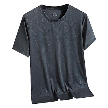 Imagem de Yoyorule Camiseta masculina casual Henley de linho para verão, leve, para praia, verão, casual, gola redonda, camisetas estampadas, Cinza, XGG