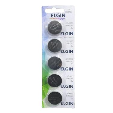 Imagem de Bateria Moeda Cr2450 3v Pilha Lithium Elgin com 5 Unidades