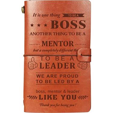 Imagem de Boss Gifts Notebooks couro caderno de escrita diário de agradecimento presentes para senhora mentora líder escritório presentes de despedida caderno para chefe recarregável aniversário natal para mulheres homens (marrom, agradecido)