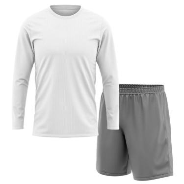 Imagem de Kit Calção Short Futebol Basquete Cinza + Manga Longa Masculina Segunda Pele Dry-Masculino